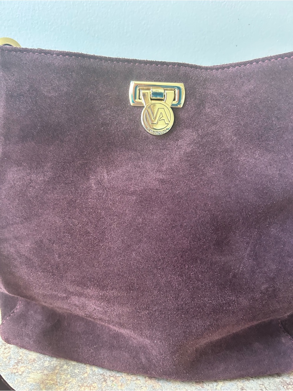 Valentina Genuine Leather near new Burgundy Suede Shoulder Purse w/Gold - Picture 3 of 15